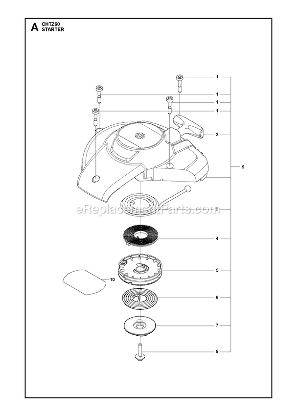 Starter Diagram and Parts List for CHTZ60  RedMax Hedge Trimmer