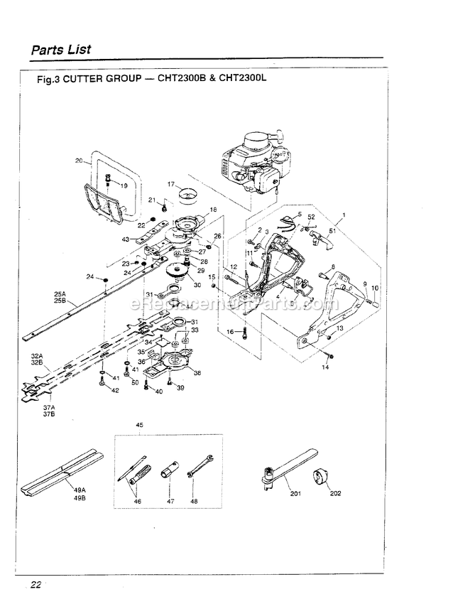 Drive Diagram and Parts List for CHT2300B 966859 - 972832 RedMax Hedge Trimmer