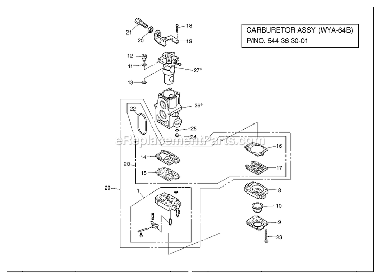 Carburetor Diagram and Parts List for EBZ7500RH (966709901)(01200101 AND UP) RedMax Leaf Blower / Vacuum