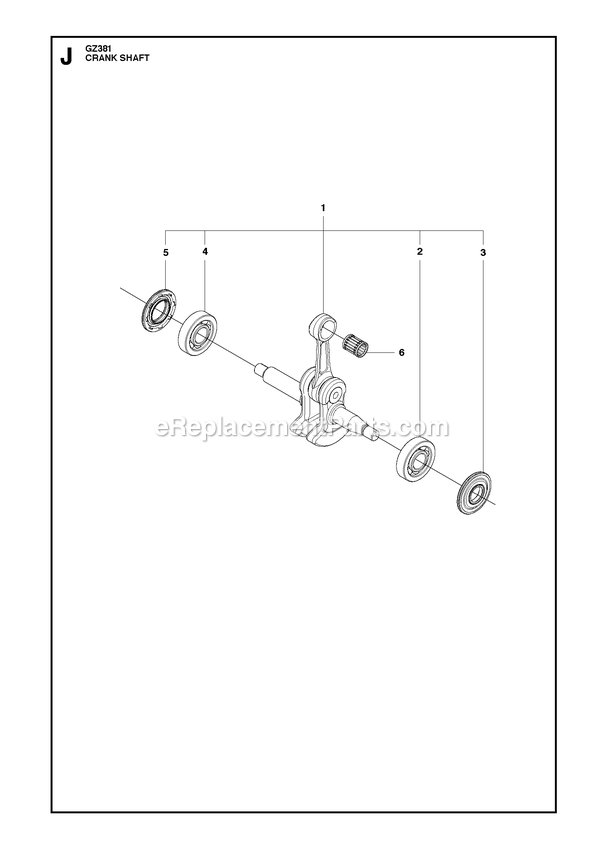 Crankshaft Diagram and Parts List for GZ381  RedMax Chainsaw