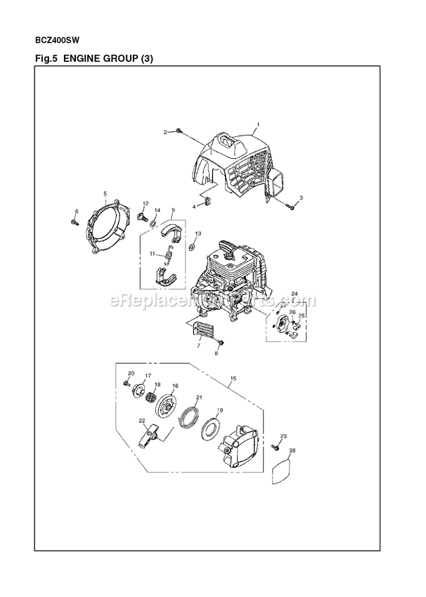 Engine 2 Diagram and Parts List for BCZ400SW (966785601)(000001 AND UP)(2012-08) RedMax Brush Cutter