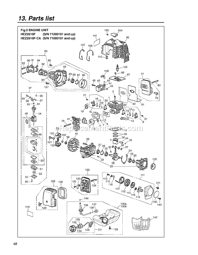 Engine Diagram and Parts List for HEZ2610F 71200101 AND UP RedMax Edger