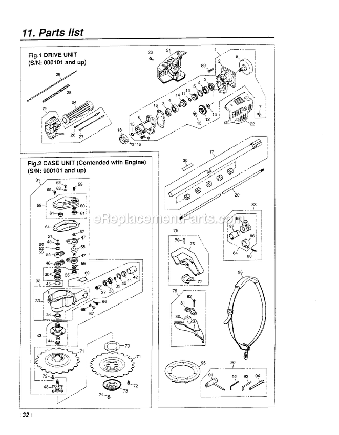 Drive Diagram and Parts List for SGCX2600S 900101 AND UP RedMax Edger