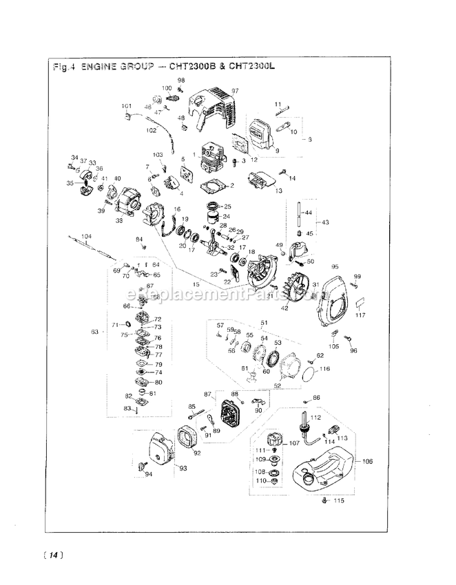 Engine Diagram and Parts List for CHT2300B 507005 - 660000 RedMax Hedge Trimmer