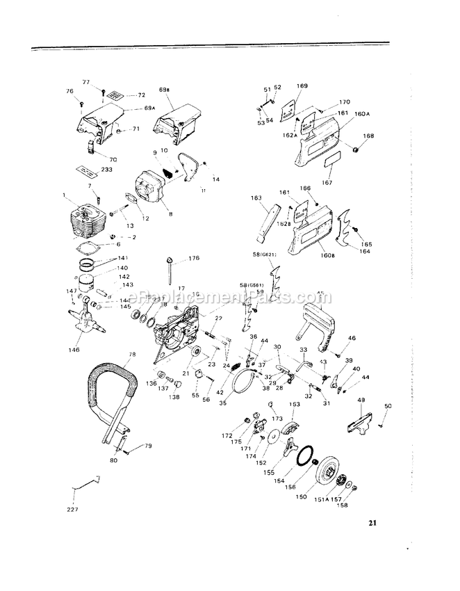 Engine 1 Diagram and Parts List for G561AVS 000001 AND UP RedMax Chainsaw