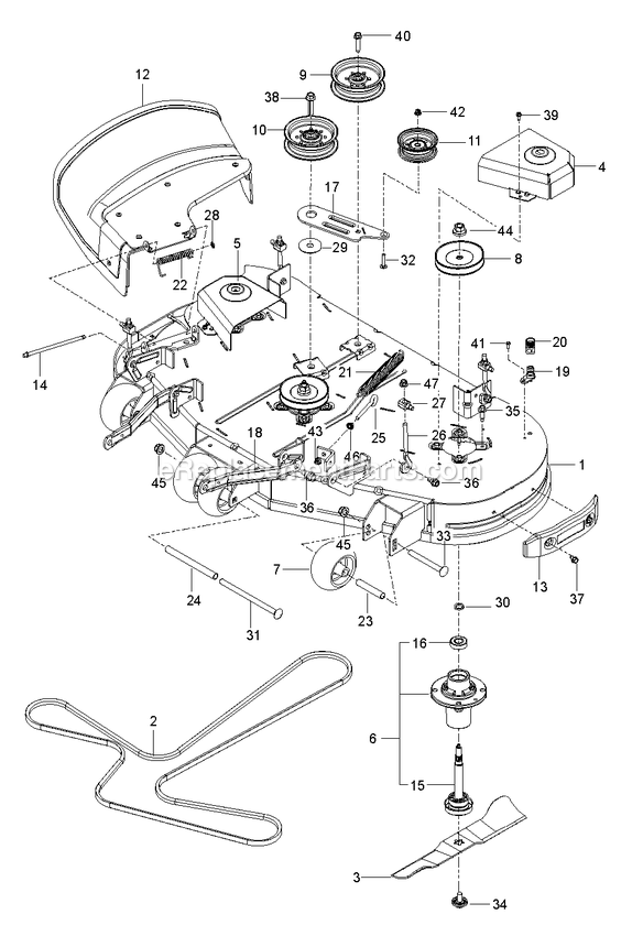 Mower Deck / Cutting Deck Diagram and Parts List for RZT48X (967671001-00)(2019-02) RedMax Lawn Tractor
