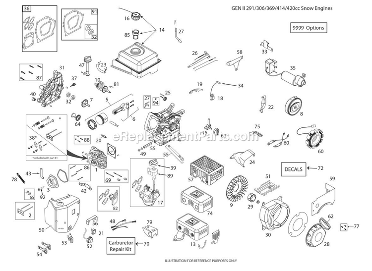 Engine Diagram and Parts List for DST30 (96192010801)(2019-04) RedMax Snow Blower