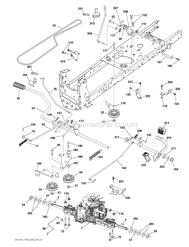 Drive Diagram and Parts List for YT1842 (96041044800)(2019-09) RedMax Lawn Tractor