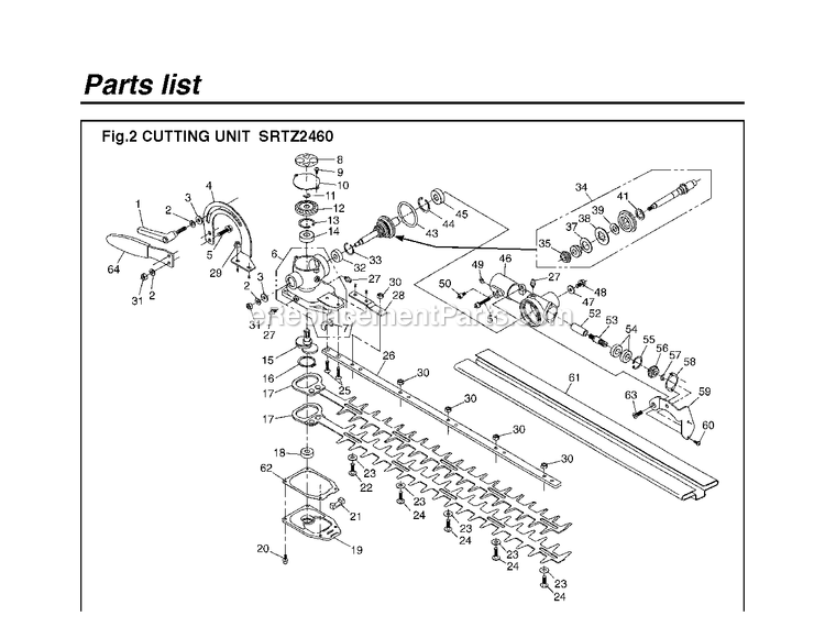 Housing Diagram and Parts List for SRTZ2460 00100101 AND UP RedMax Hedge Trimmer