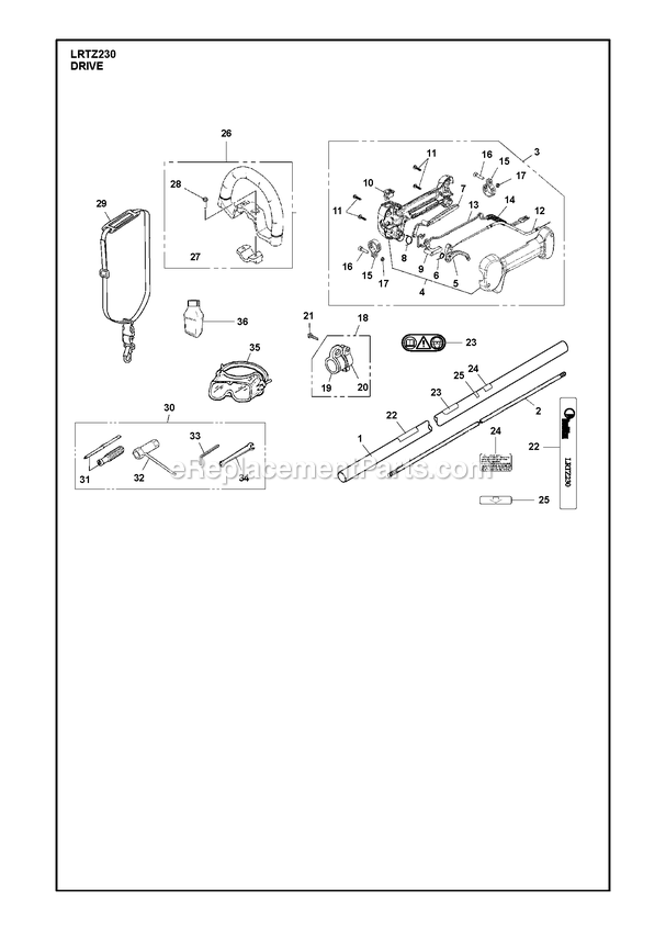 Drive Diagram and Parts List for LRTZ230 (1)(2017-02) RedMax Hedge Trimmer