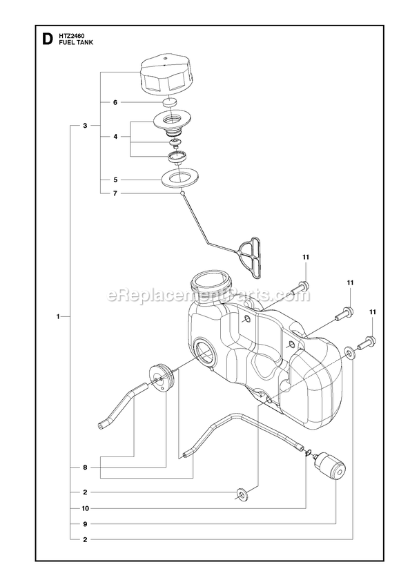 Fuel Tank Diagram and Parts List for HTZ2460 (967335001)(2018-02) RedMax Hedge Trimmer