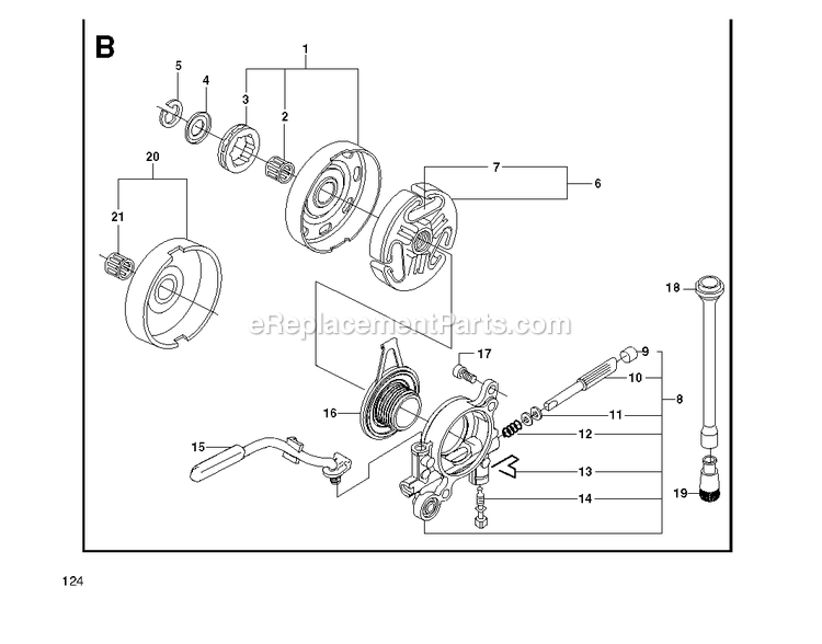 Clutch Diagram and Parts List for GZ7000 000001 AND UP RedMax Chainsaw