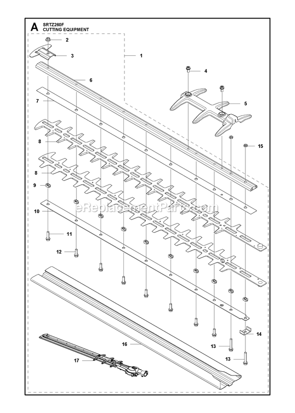 Cutting Equipment Diagram and Parts List for SRTZ260F  RedMax Hedge Trimmer