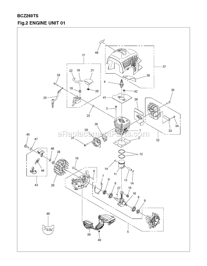 Engine 1 Diagram and Parts List for BCZ260TS (967194302)(2018-02) RedMax Edger