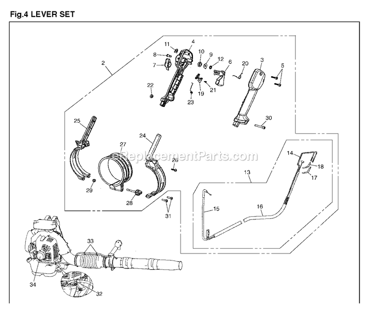 Handle And Controls Diagram and Parts List for EBZ8500RH (10200101 AND UP)(2014-04) RedMax Leaf Blower / Vacuum
