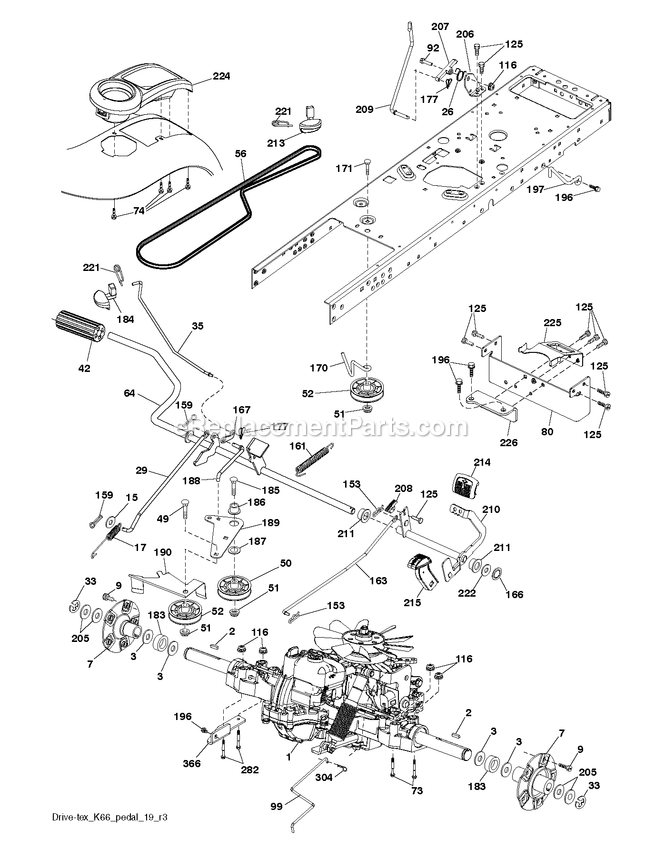 Drive Diagram and Parts List for GT2454F (96043023800)(2017-10) RedMax Lawn Tractor