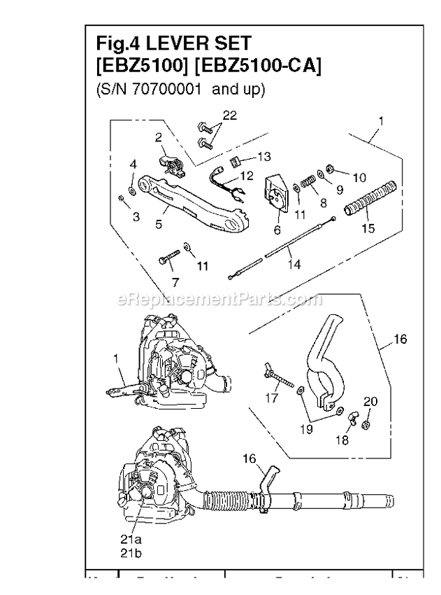 Handle And Controls Diagram and Parts List for EBZ5100CA 70700001 AND UP RedMax Leaf Blower / Vacuum