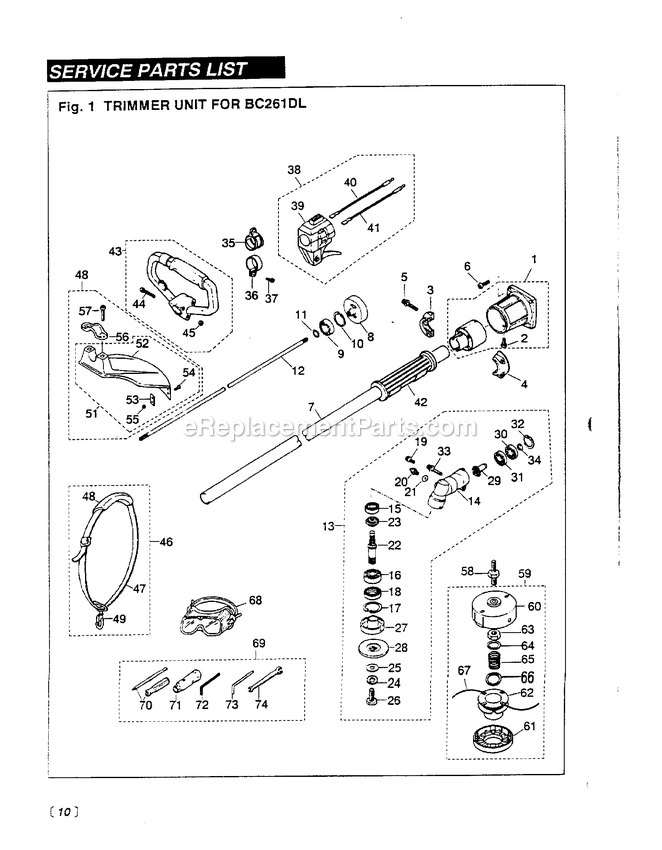Drive Diagram and Parts List for BC261DL 000001 AND UP RedMax Edger