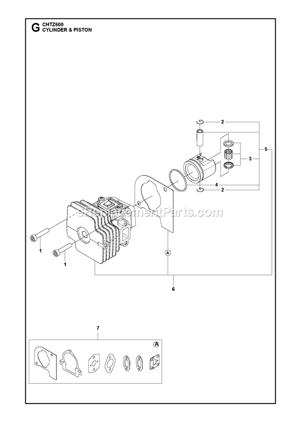 Cylinder Piston Diagram and Parts List for CHTZ600  RedMax Hedge Trimmer