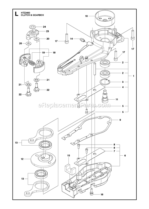 Clutch Diagram and Parts List for HTZ2460 (967335001)(2018-02) RedMax Hedge Trimmer
