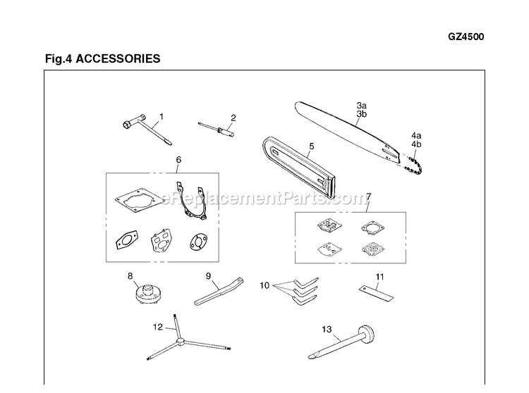 Accessories Diagram and Parts List for GZ4500 600101 AND UP RedMax Chainsaw
