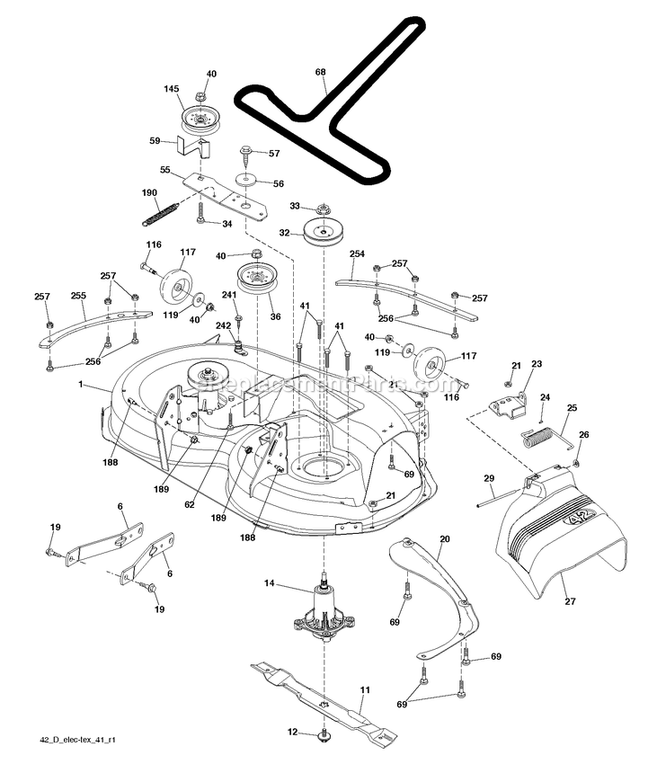 Mower Deck / Cutting Deck Diagram and Parts List for YT1842 (96041044800)(2019-09) RedMax Lawn Tractor