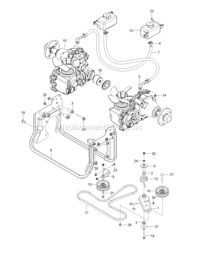 Hydraulic Pump - Motor Diagram and Parts List for CZT60X  RedMax Lawn Tractor