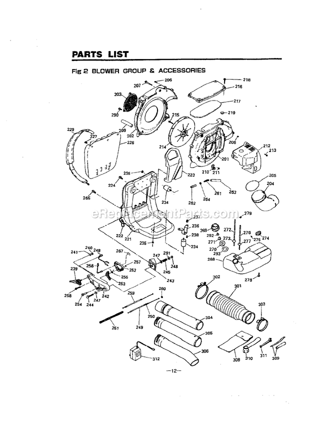 Accessories Diagram and Parts List for EBA431 711927 AND UP RedMax Leaf Blower / Vacuum