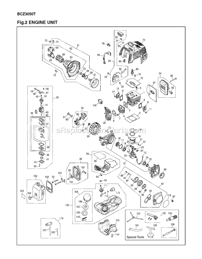 Engine Diagram and Parts List for BCZ3050T 91000101 AND UP RedMax Edger