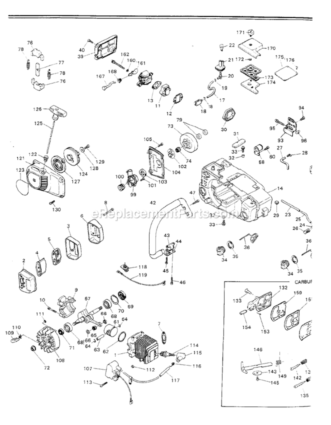 Engine Diagram and Parts List for G300AVS 000001 AND UP RedMax Chainsaw