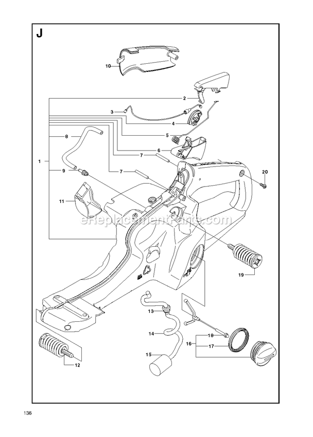 Handle And Controls Diagram and Parts List for GZ7000 000001 AND UP RedMax Chainsaw