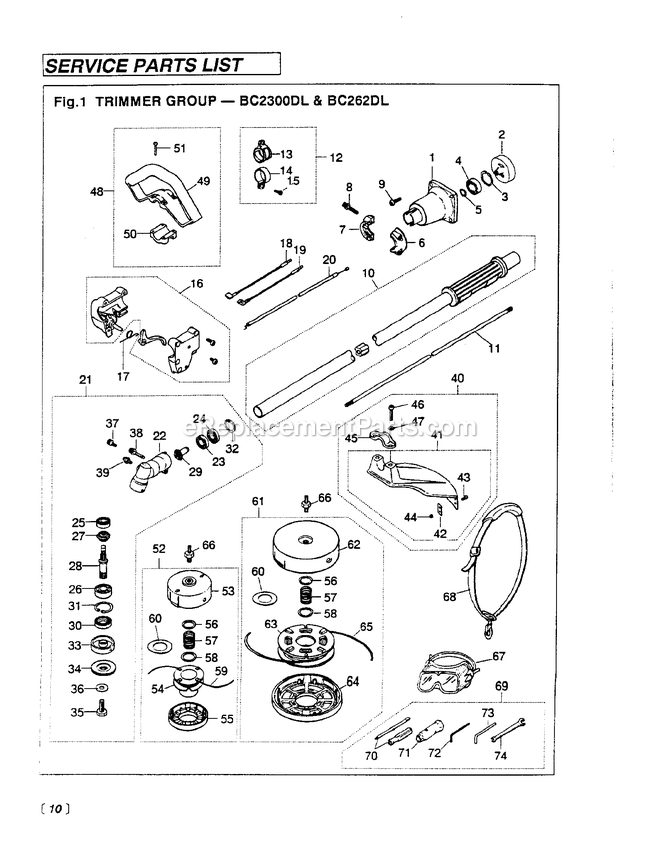 Drive Diagram and Parts List for BC262DL 000001 AND UP RedMax Edger
