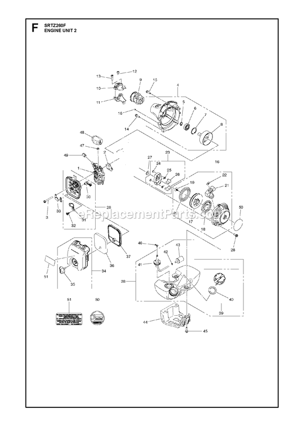 Engine 2 Diagram and Parts List for SRTZ260F  RedMax Hedge Trimmer