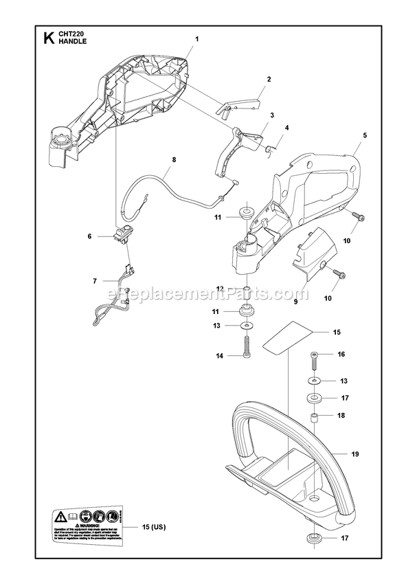 Handle And Controls Diagram and Parts List for CHT220 966712801 RedMax Hedge Trimmer