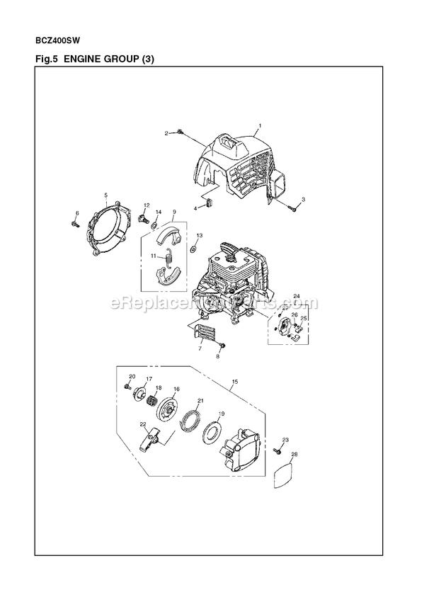 Starter Diagram and Parts List for BCZ400SW (966785601)(000001 AND UP) RedMax Brush Cutter