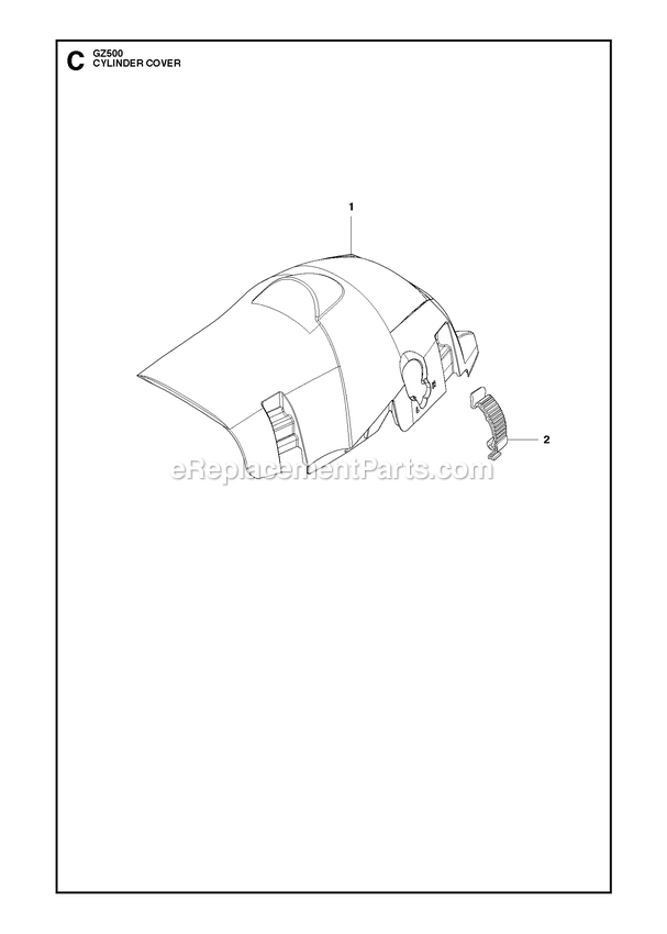 Cylinder Cover Diagram and Parts List for GZ500  RedMax Chainsaw
