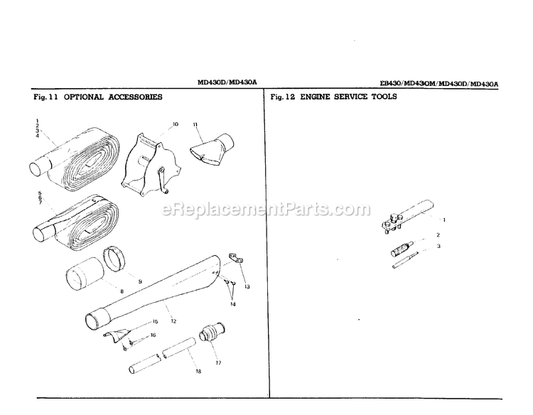 Engine Diagram and Parts List for MD430A  RedMax Leaf Blower / Vacuum