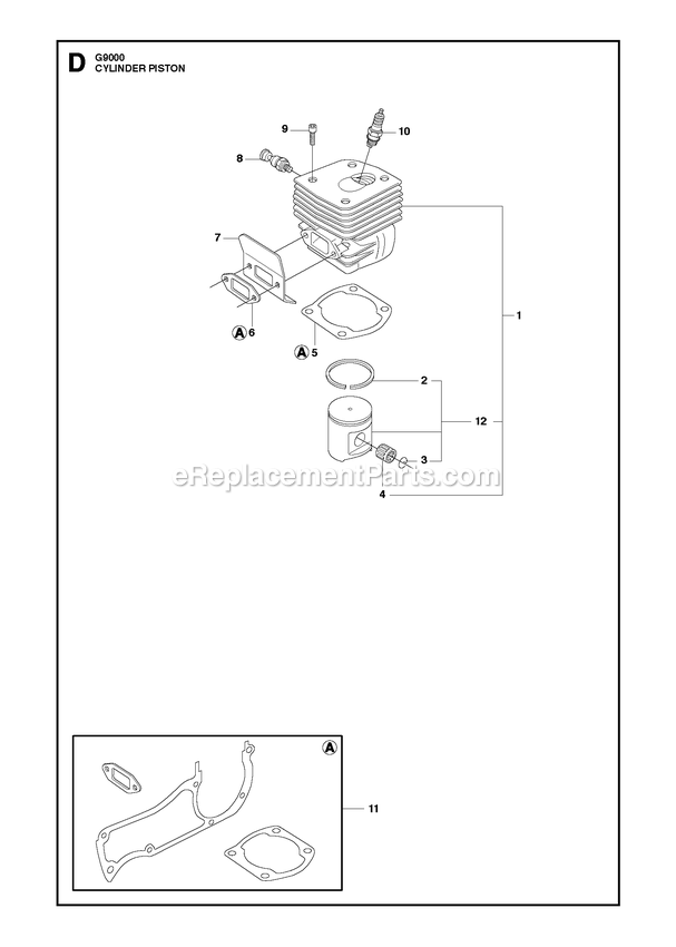 Cylinder Piston Diagram and Parts List for G9000  RedMax Chainsaw