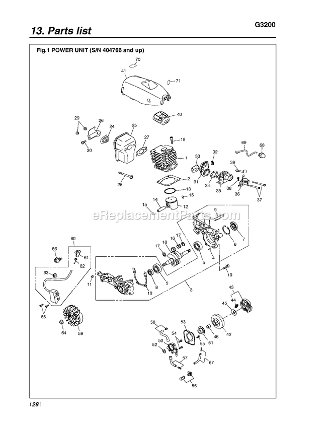 Engine 2 Diagram and Parts List for G3200 404766 AND UP RedMax Chainsaw
