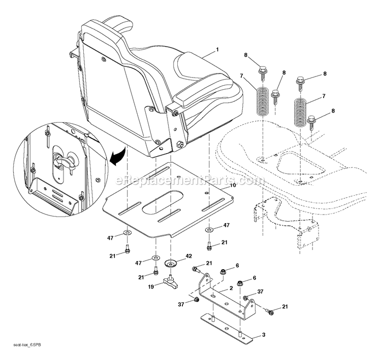 Seat Diagram and Parts List for GT2454F (96043023800)(2017-10) RedMax Lawn Tractor