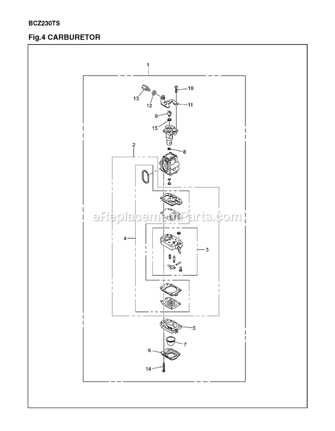 Carburetor Details Diagram and Parts List for BCZ230TS (967194202)(2020-10) RedMax Edger