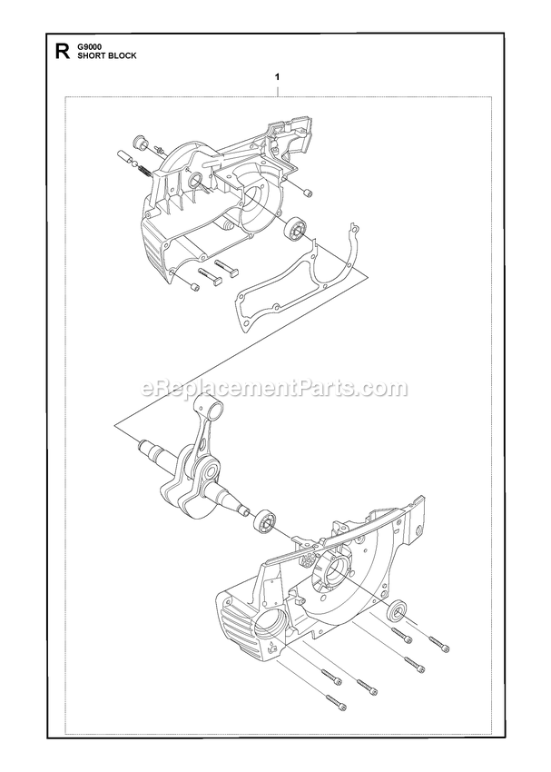 Short Block Diagram and Parts List for G9000  RedMax Chainsaw