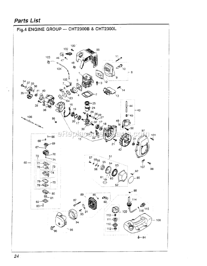 Engine Diagram and Parts List for CHT2300L 966859 - 972832 RedMax Hedge Trimmer