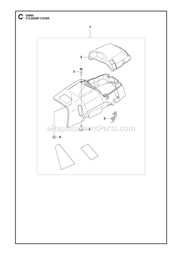 Cylinder Cover Diagram and Parts List for G9000  RedMax Chainsaw