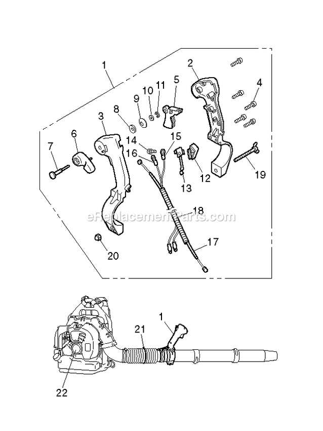 Handle And Controls Diagram and Parts List for EBZ5150RH (966358401)(90100101 AND UP) RedMax Leaf Blower / Vacuum