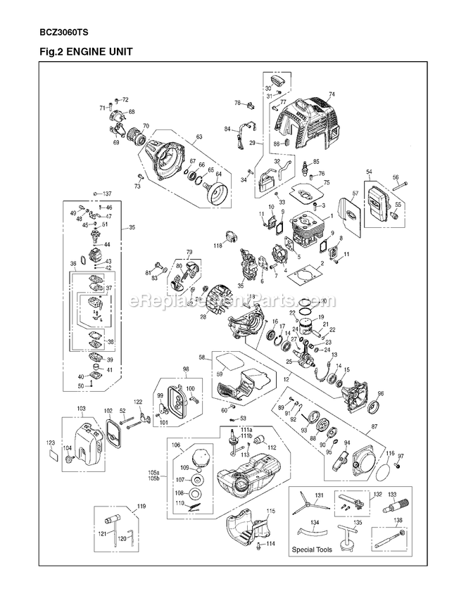 Engine Diagram and Parts List for BCZ3060TS 00400101 AND UP RedMax Edger