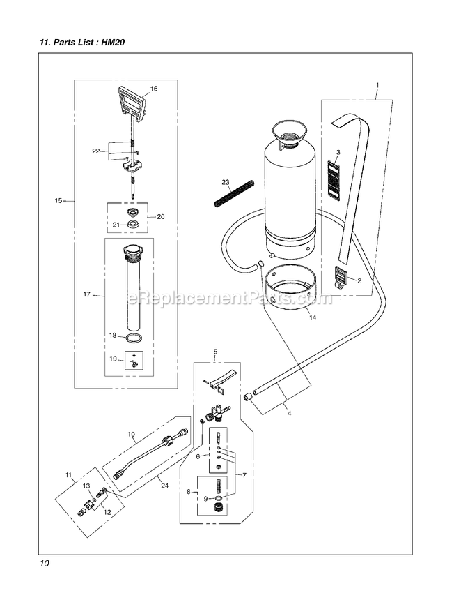 Product Complete Diagram and Parts List for HM20 000001 AND UP RedMax Sprayer