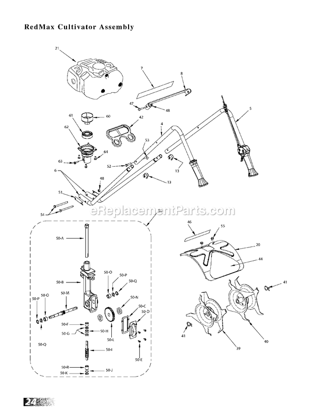 Assembly Diagram and Parts List for CV225 108000 AND UP RedMax Lawn Tractor Accessories