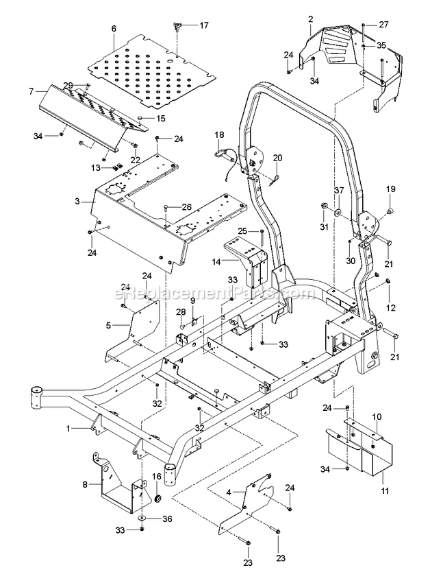 Frame Diagram and Parts List for RZT48X (967671001-00)(2019-02) RedMax Lawn Tractor