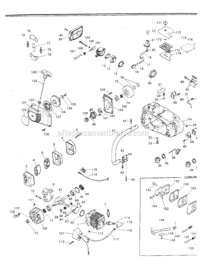 Engine Diagram and Parts List for G300T 000001 AND UP RedMax Chainsaw